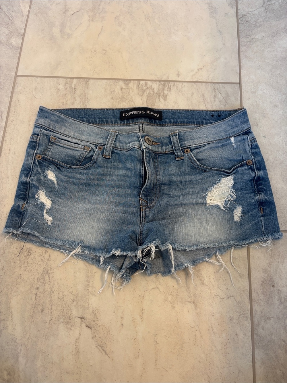 Express Light Blue Distressed Denim Shorts